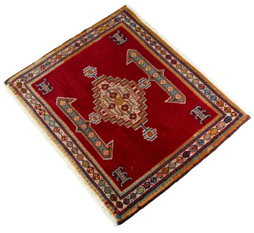 Corner detail of 2000s Shiraz rug showing border pattern and Wool pile