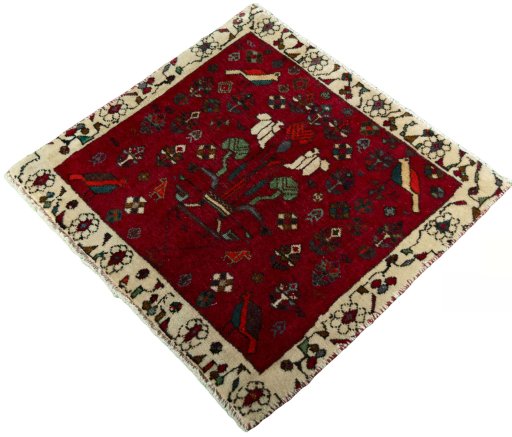 Corner detail of 2000s Shiraz rug showing border pattern and Wool pile