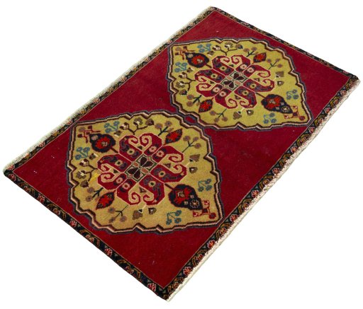 Close-up detail of 2000s Shiraz rug from Iran / Persia showing Wool weave