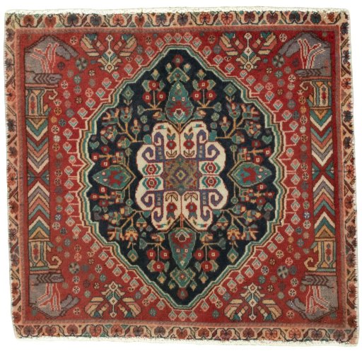 Full view of 2000s Shiraz rug from Iran / Persia, 60 × 62 cm in Red tones