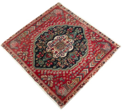 Corner detail of 2000s Shiraz rug showing border pattern and Wool pile