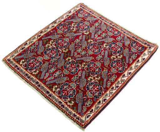 Corner detail of 2000s Shiraz rug showing border pattern and Wool pile