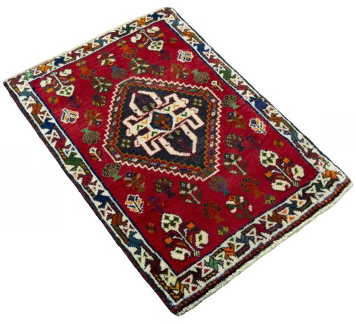 Close-up detail of 2000s Shiraz rug from Iran / Persia showing Wool weave