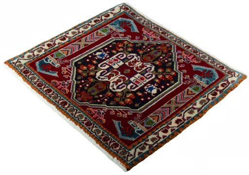 Corner detail of 2000s Shiraz rug showing border pattern and Wool pile