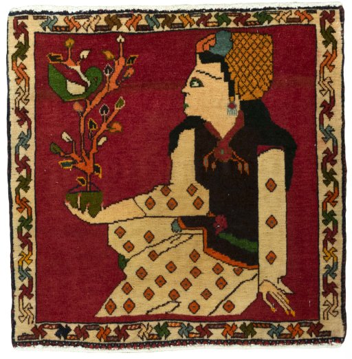 Full view of 2000s Shiraz rug from Iran / Persia, 60 × 60 cm in Red tones