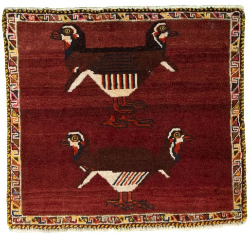 Full view of 2000s Shiraz rug from Iran / Persia, 55 × 60 cm in Red tones