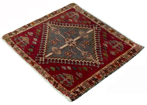 Corner detail of 2000s Shiraz rug showing border pattern and Wool pile