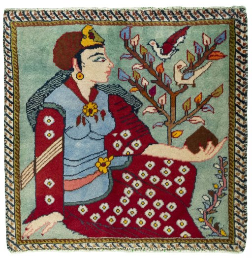Full view of 2000s Shiraz rug from Iran / Persia, 61 × 62 cm in Red tones