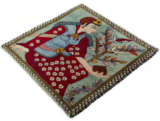Corner detail of 2000s Shiraz rug showing border pattern and Wool pile