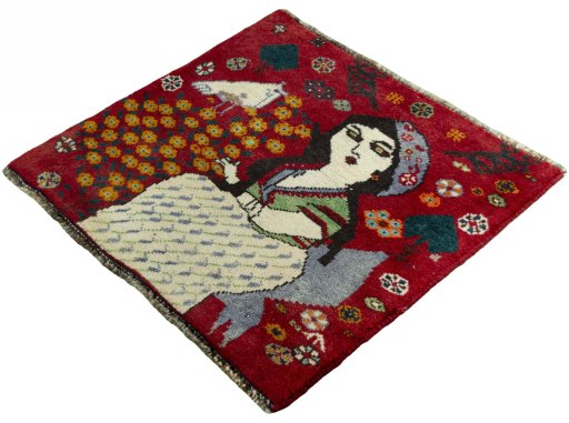 Corner detail of 2000s Shiraz rug showing border pattern and Wool pile