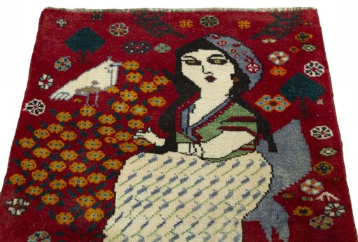 Surface texture of 2000s Shiraz rug with natural Wool and intricate pattern