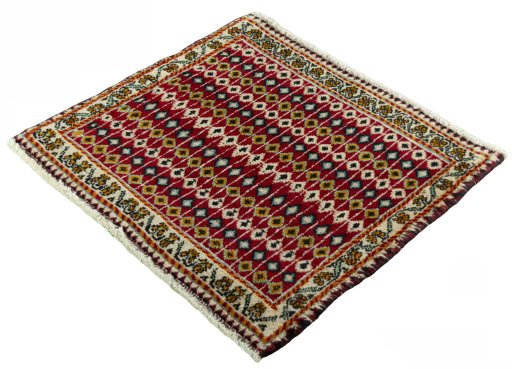 Corner detail of 2000s Shiraz rug showing border pattern and Wool pile