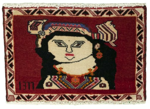Full view of 2000s Shiraz rug from Iran / Persia, 36 × 55 cm in Red tones