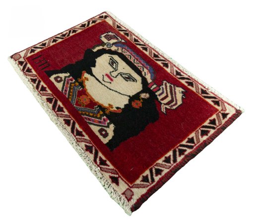 Corner detail of 2000s Shiraz rug showing border pattern and Wool pile