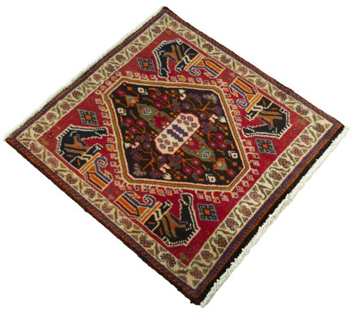 Close-up detail of 2000s Shiraz rug from Iran / Persia showing Wool weave