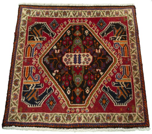 Surface texture of 2000s Shiraz rug with natural Wool and intricate pattern