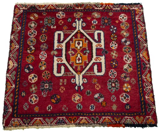 Surface texture of 2000s Shiraz rug with natural Wool and intricate pattern