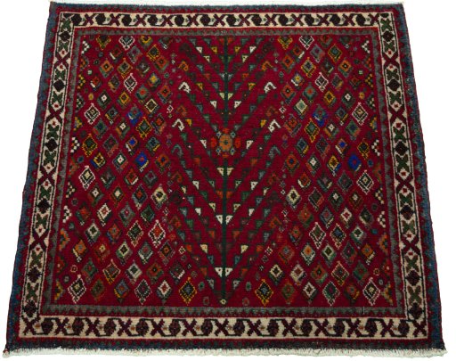 Surface texture of 2000s Shiraz rug with natural Wool and intricate pattern