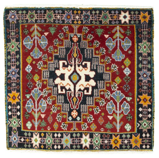 Full view of 2000s Shiraz rug from Iran / Persia, 61 × 64 cm in Red tones
