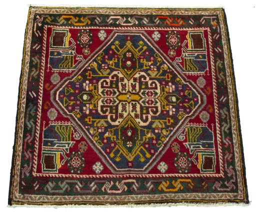 Surface texture of 2000s Shiraz rug with natural Wool and intricate pattern