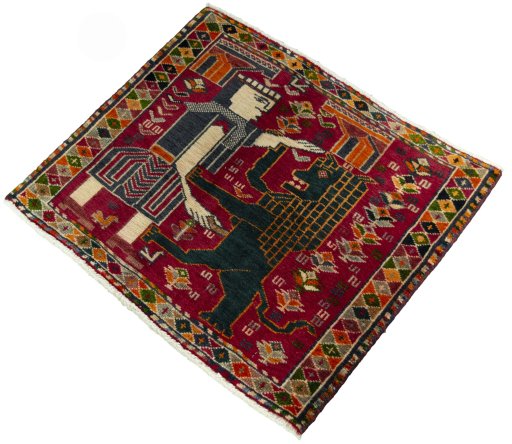 Corner detail of 2000s Shiraz rug showing border pattern and Wool pile