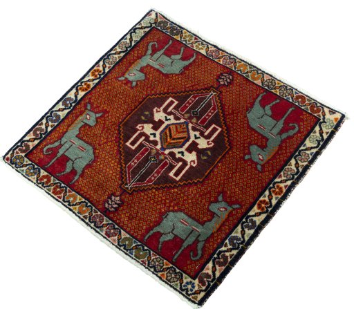 Corner detail of 2000s Shiraz rug showing border pattern and Wool pile