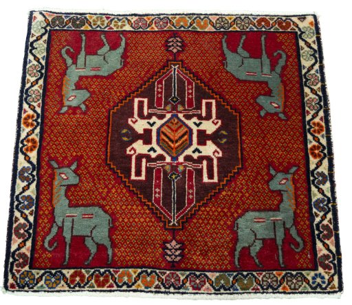 Surface texture of 2000s Shiraz rug with natural Wool and intricate pattern