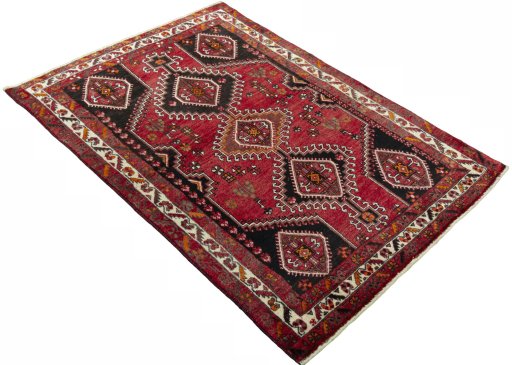 Close-up detail of 2000s Shiraz rug from Iran / Persia showing Wool weave