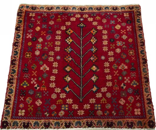 Surface texture of 2000s Shiraz rug with natural Wool and intricate pattern