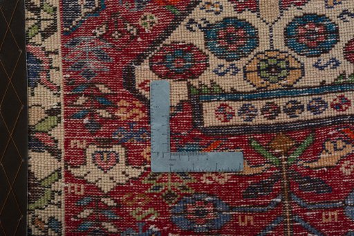 Backside of handmade 2000s Shiraz rug showing knot structure and weave density