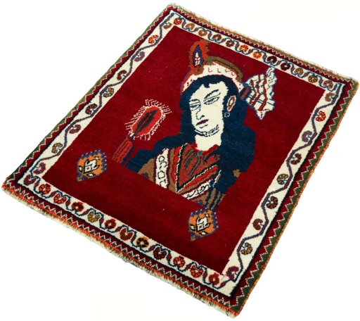 Corner detail of 2000s Shiraz rug showing border pattern and Wool pile