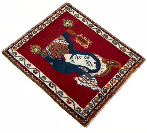 Close-up detail of 2000s Shiraz rug from Iran / Persia showing Wool weave