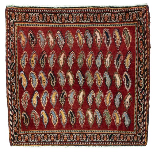 Full view of 2000s Shiraz rug from Iran / Persia, 60 × 63 cm in Red tones