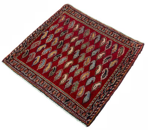 Corner detail of 2000s Shiraz rug showing border pattern and Wool pile