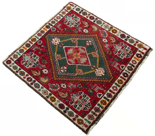 Close-up detail of 2000s Shiraz rug from Iran / Persia showing Wool weave