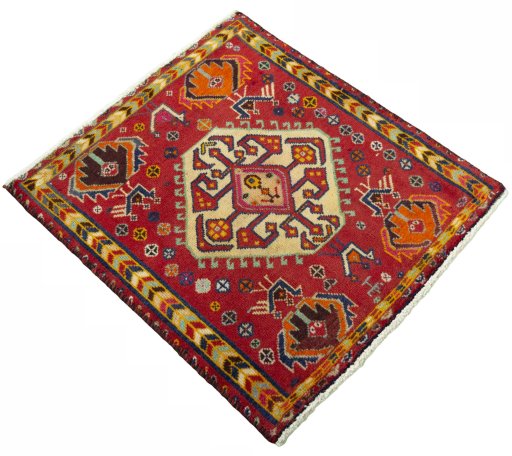 Close-up detail of 2000s Shiraz rug from Iran / Persia showing Wool weave