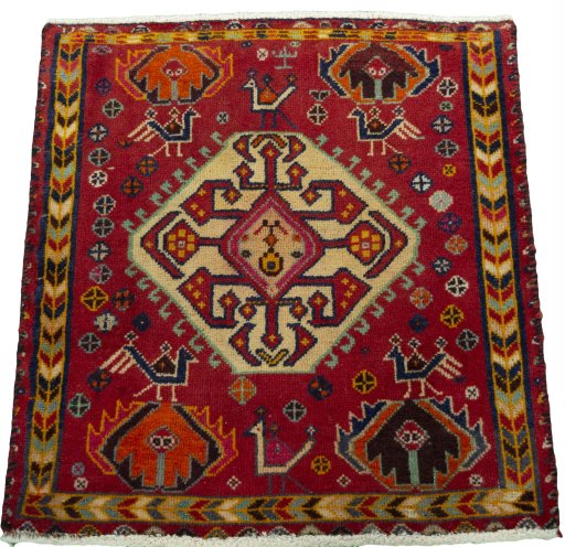 Surface texture of 2000s Shiraz rug with natural Wool and intricate pattern