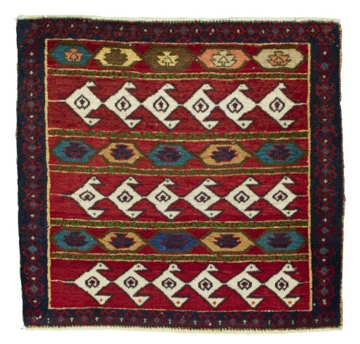 Full view of 2000s Shiraz rug from Iran / Persia, 60 × 63 cm in Red tones