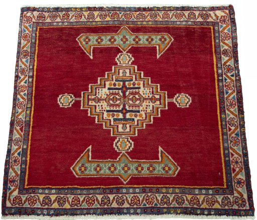 Surface texture of 2000s Shiraz rug with natural Wool and intricate pattern
