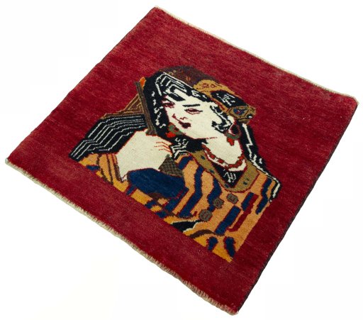 Corner detail of 2000s Shiraz rug showing border pattern and Wool pile