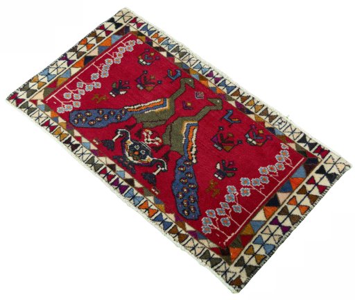 Corner detail of 2000s Shiraz rug showing border pattern and Wool pile