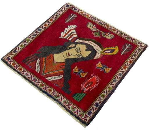 Corner detail of 2000s Shiraz rug showing border pattern and Wool pile