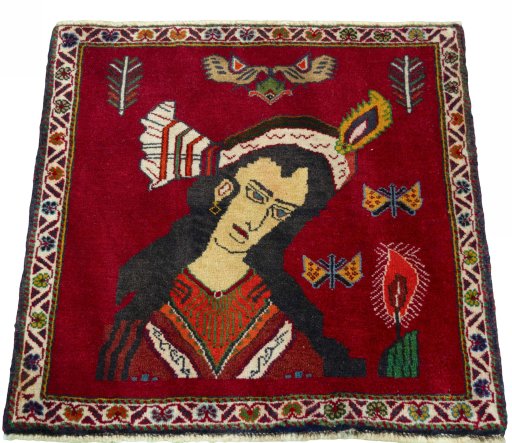 Surface texture of 2000s Shiraz rug with natural Wool and intricate pattern