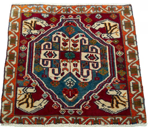 Surface texture of 2000s Shiraz rug with natural Wool and intricate pattern