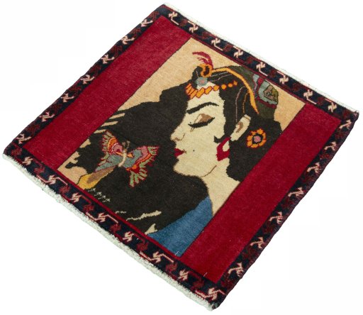 Corner detail of 2000s Shiraz rug showing border pattern and Wool pile