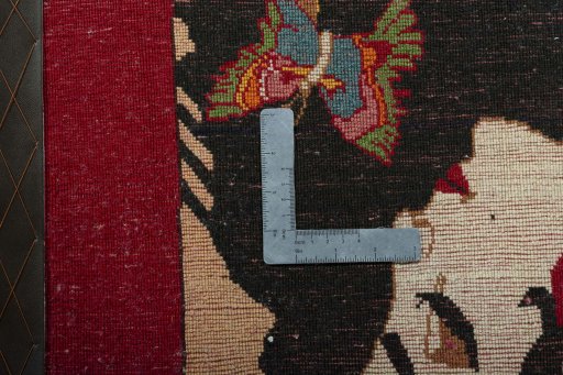 Backside of handmade 2000s Shiraz rug showing knot structure and weave density