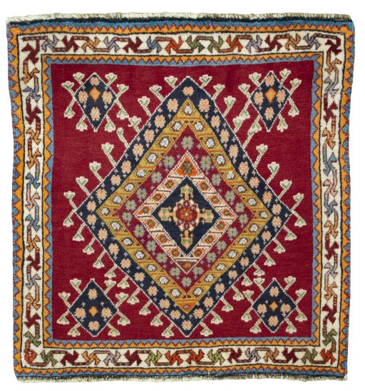 Full view of 2000s Shiraz rug from Iran / Persia, 69 × 66 cm in Red tones