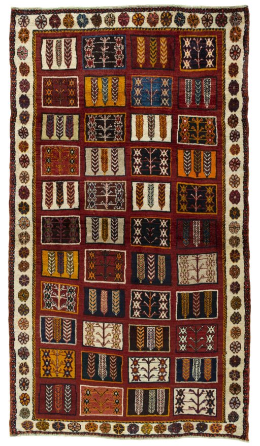 Full view of 2000s Shiraz rug from Iran / Persia, 186 × 103 cm in Red tones