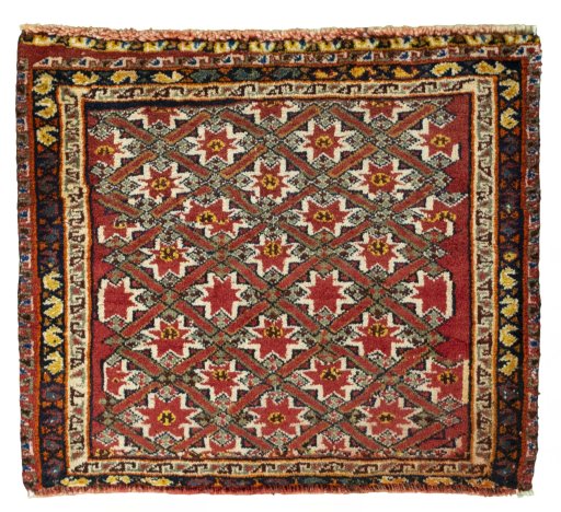 Full view of 2000s Shiraz rug from Iran / Persia, 57 × 66 cm in Red tones