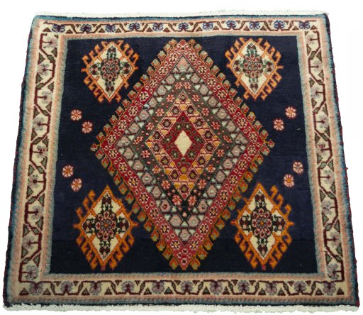 Surface texture of 2000s Shiraz rug with natural Wool and intricate pattern